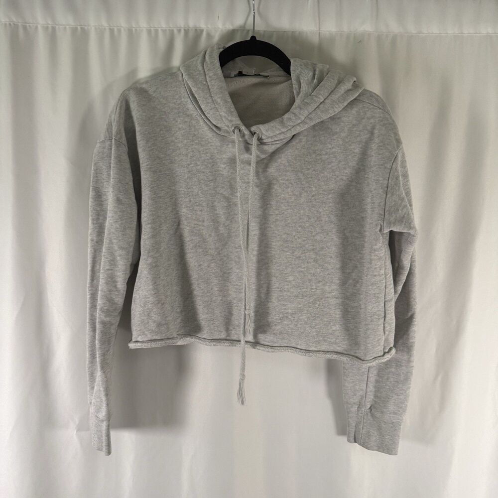 All Saints Cropped Sweatshirt Women's Small Grey Pullover Hooded Long Sleeve